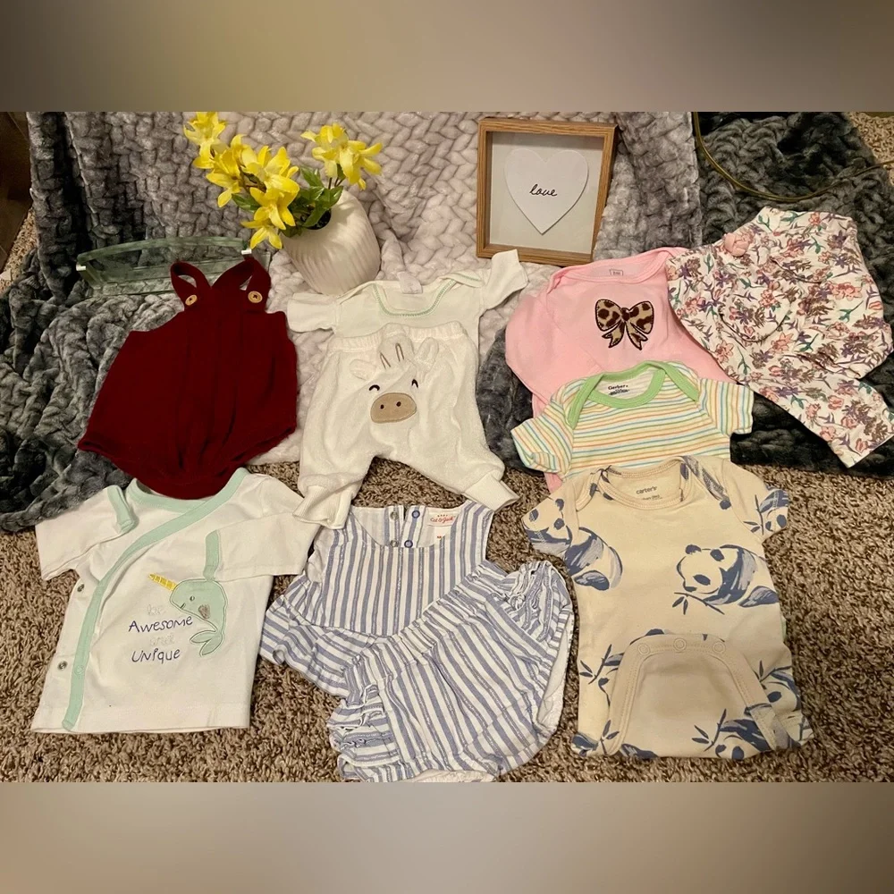 🎀  Baby Girl Clothing Bundle | Size 0–3 M | 10 Pieces | Carter’s, Gerber & More